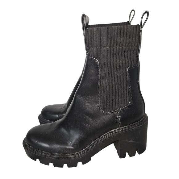 Zara Chelsea Boots Womens 36 Black Lug Ribbed Sock Grunge Punk Platform Bootie - Picture 5 of 9